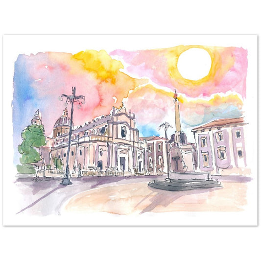 Amazing Dome of Catania Cathedral with Piazza in Sicily Italy - Limited Edition Fine Art Print - Original Painting available