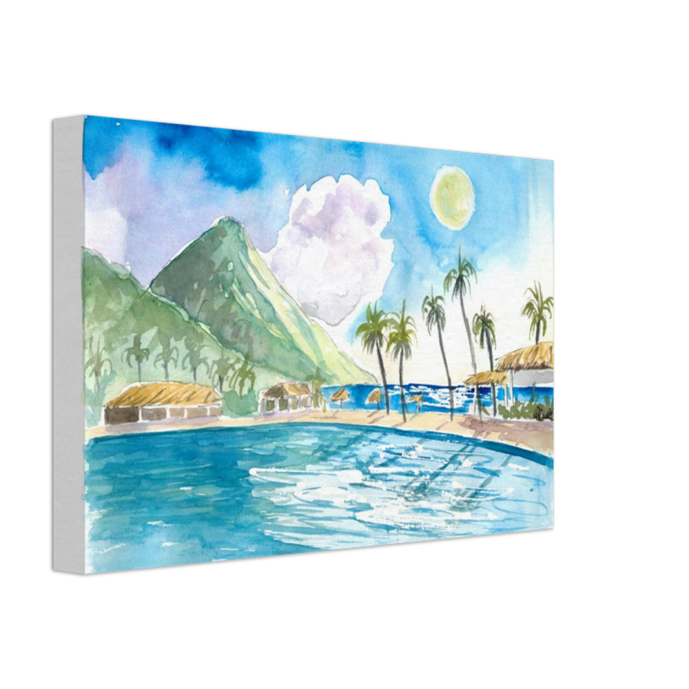 Saint Lucia Pitons and Incredible Caribbean Infinity Pool - Limited Edition Fine Art Print - Original Painting available