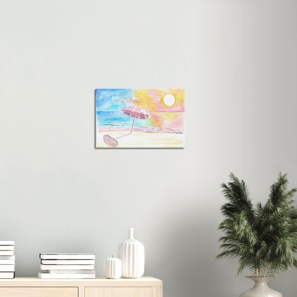 Umbrella in the Sun with Seaview Waves and Shade - Limited Edition Fine Art Print - Original Painting available