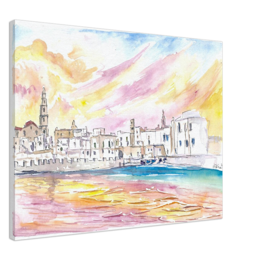 View of Monopoli Italy with Old Port in Spectacular Sunlight - Limited Edition Fine Art Print -