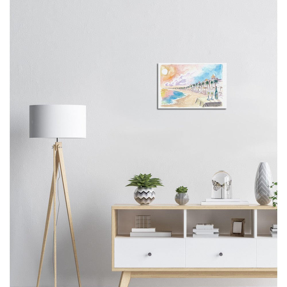 Sunset Dinner at Beach with Promenade Des Anglais Nice France - Limited Edition Fine Art Print - Original Painting available
