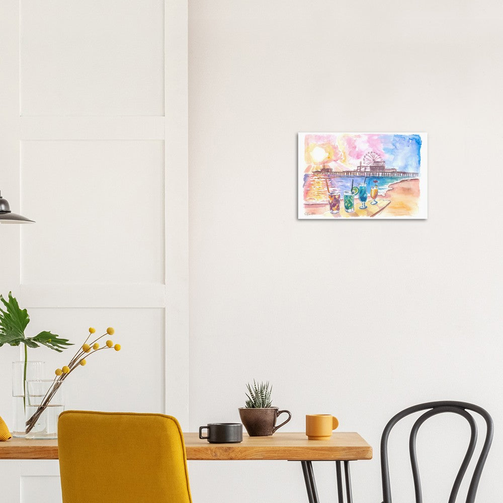 Sunset Fruit Cocktails with Santa Monica Pier at the Beach - Limited Edition Fine Art Print - Original Painting available