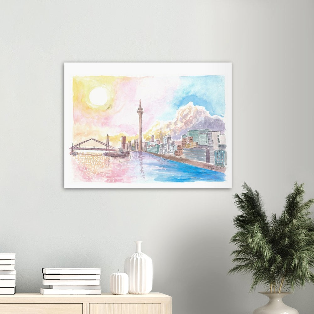 Dusseldorf Skyline with Rhine Bridge and Sunset - Limited Edition Fine Art Print -
