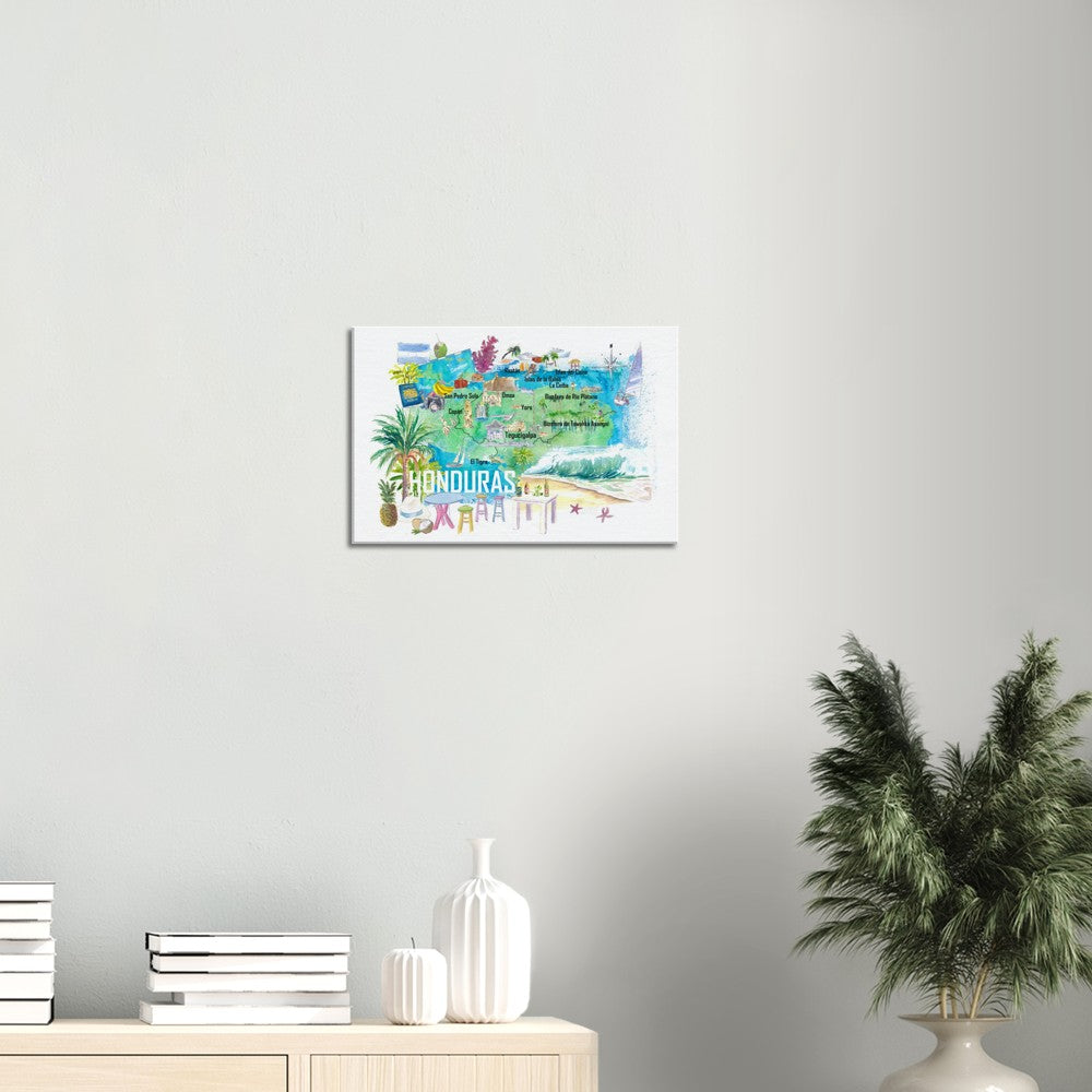Honduras Illustrated Travel Map with Roads and Tourist Highlights