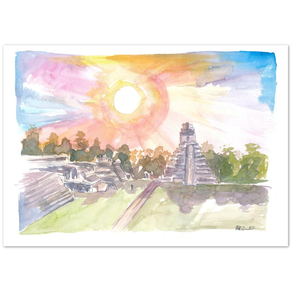 Tikal Guatemala Mayan Ruins with Sunset
