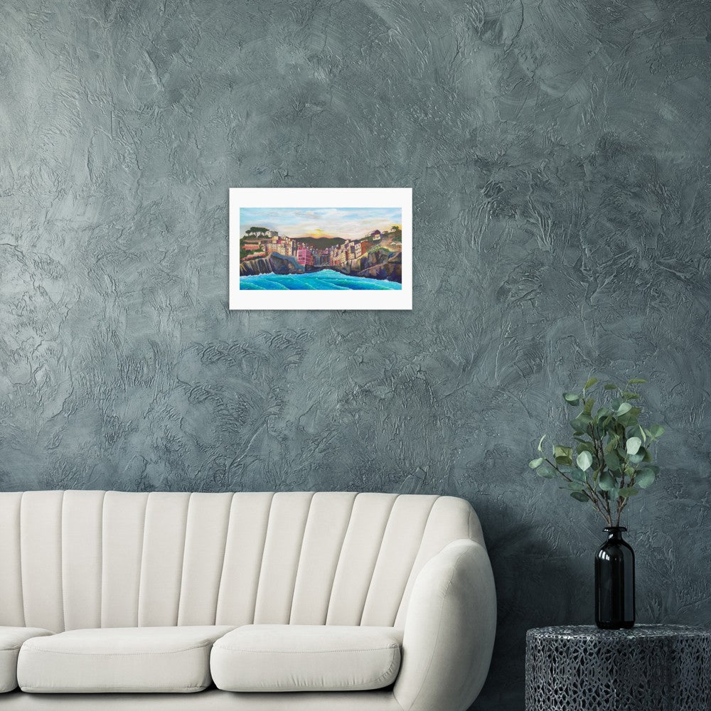 Waves and Surf Crashing on Shore in Riomaggiore Cinque Terre - Limited Edition Fine Art Print - Original Painting available