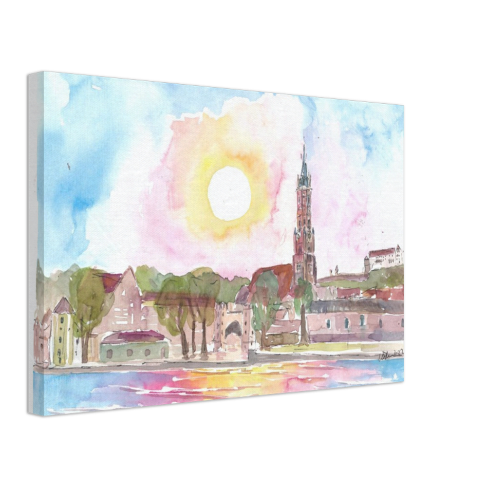 Landshut Bavaria Old Town Cityscape with St Martin Trausnitz and Isar River