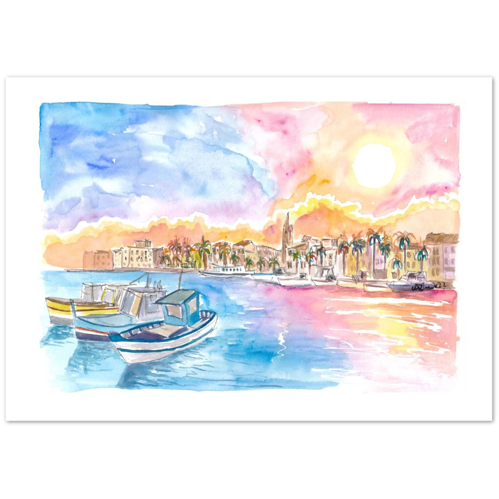 Romantic Harbour Sunset in Coastal Provence in Southern France