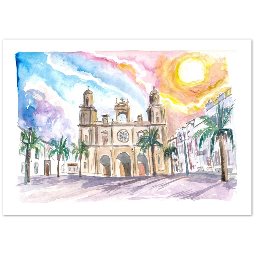 Las Palmas de Gran Canaria Cathedral Scene With Sunset And Plaza