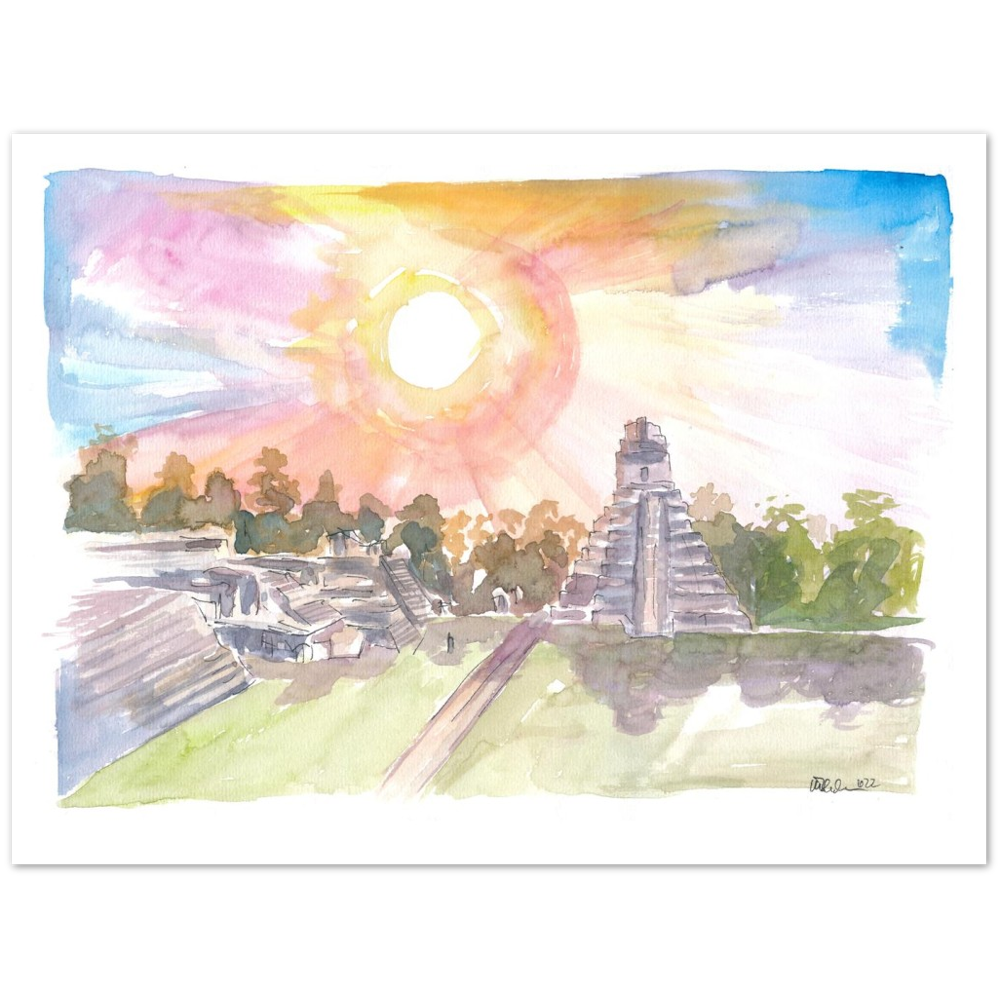 Tikal Guatemala Mayan Ruins with Sunset