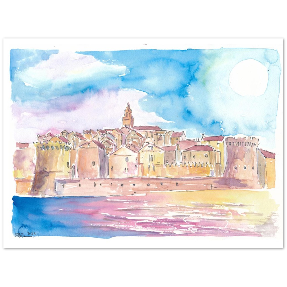 Korcula View Croatian Island in the Adriatic Sea - Limited Edition Fine Art Print - Original Painting available
