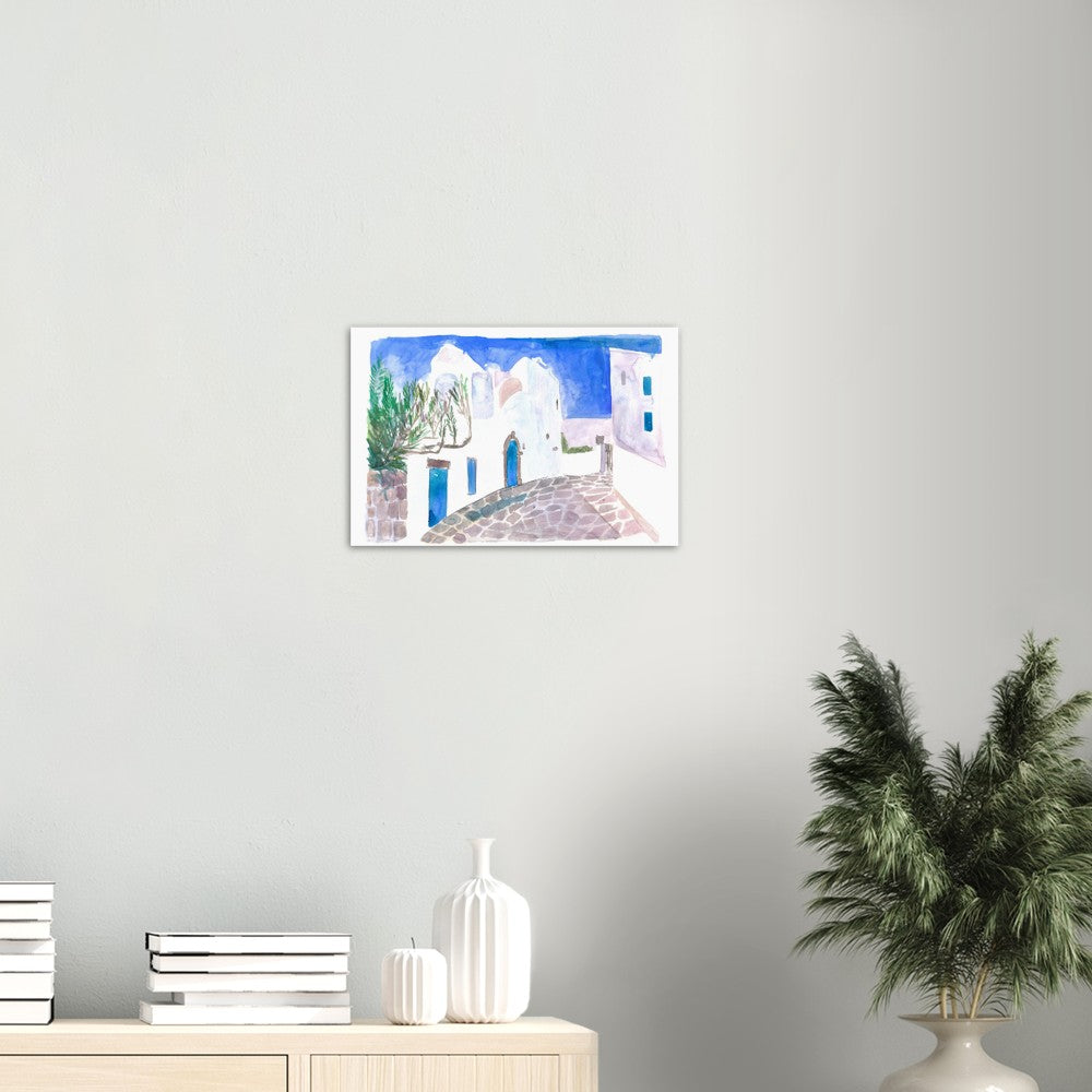 Mediterranean Alley with White Houses and Blue Doors - Limited Edition Fine Art Print - Original Painting available