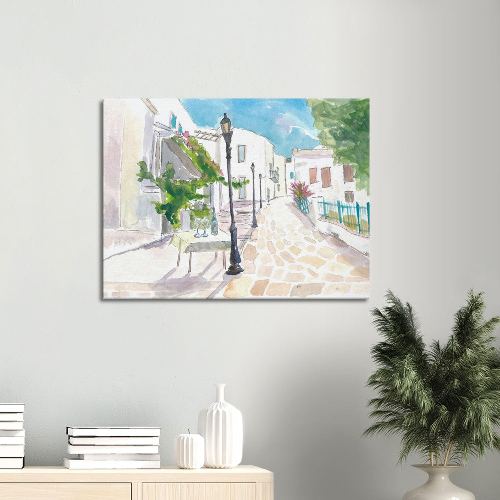 Mediterranean Street Scene with White Houses and Blue Sky - Limited Edition Fine Art Print - Original Painting available