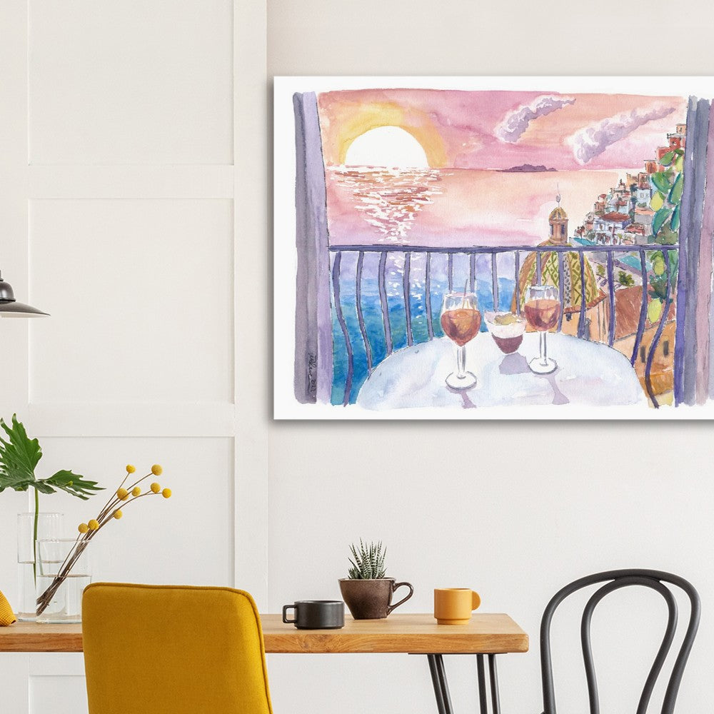 Unforgettable Incredible Amalfi Sunset View Terrace with Infinite Sea View - Limited Edition Fine Art Print - Original Painting available