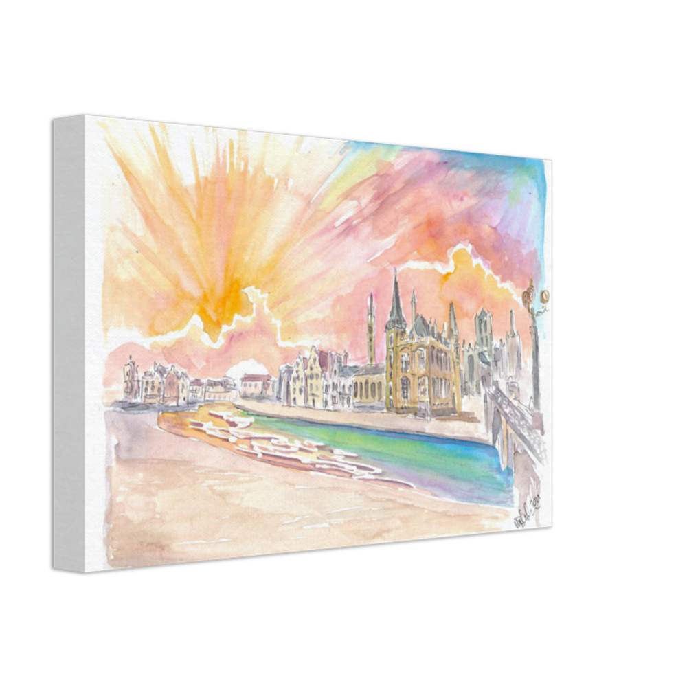 Ghent Belgium Historic City Center with Sunset - Limited Edition Fine Art Print