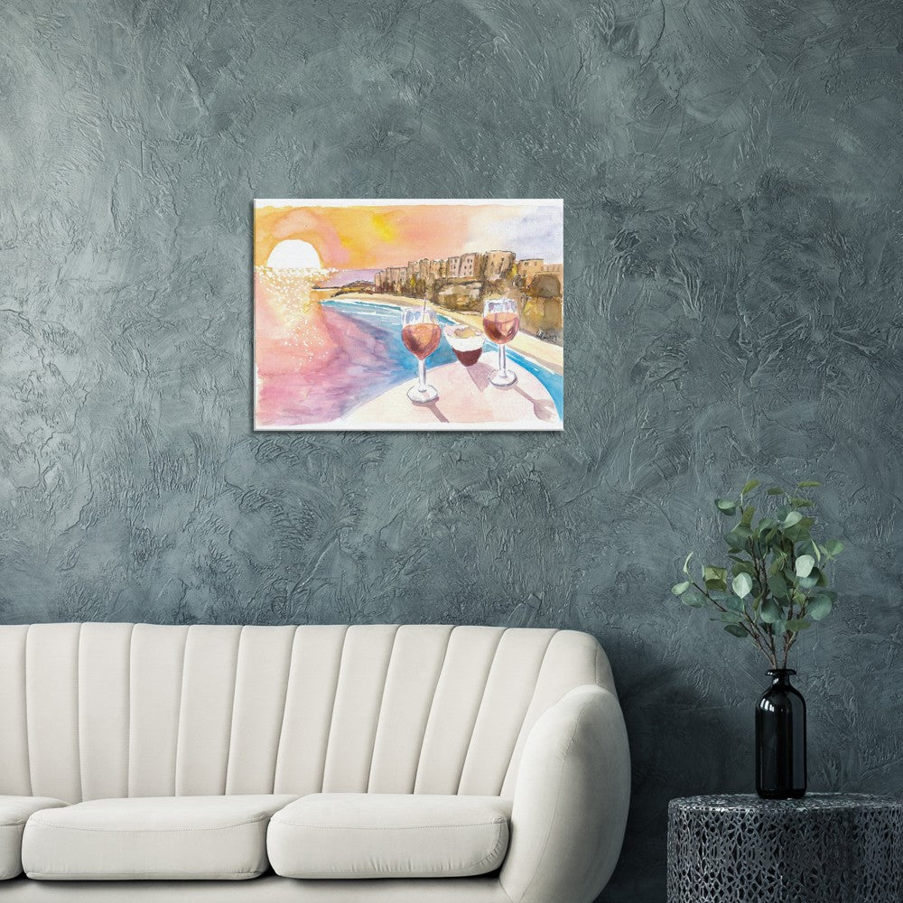 Spectacular Tropea Italy Beach Town with Sunset Refreshments - Limited Edition Fine Art Print - Original Painting available