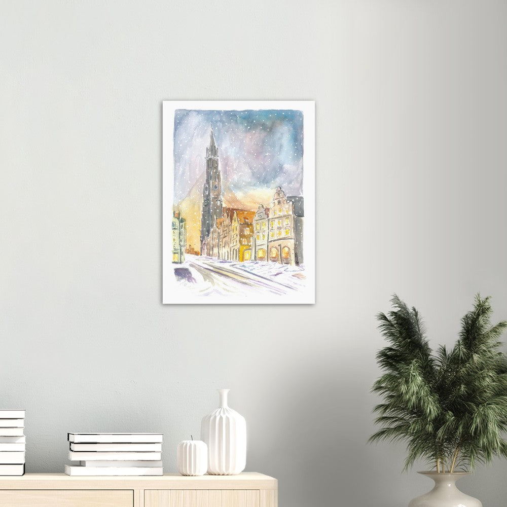 Landshut Altstadt Snowy Winter Scene with Saint Martin Basilica - Limited Edition Fine Art Print