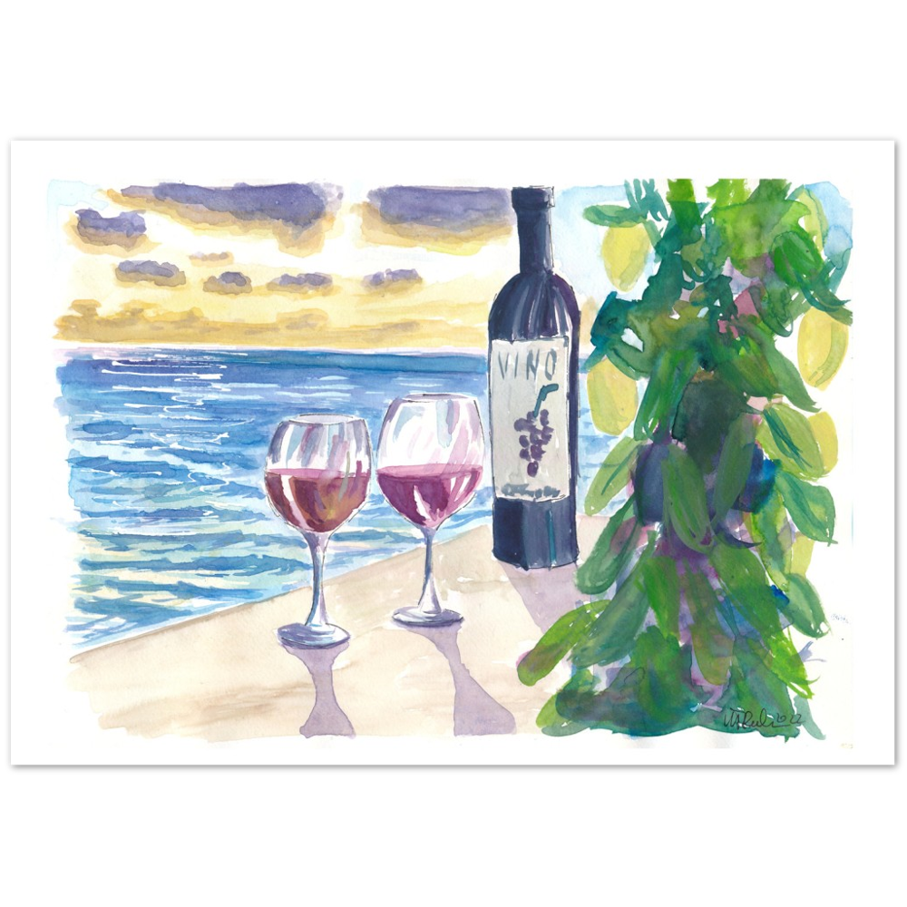 Romantic Evening with Wine for 2 with Sea View - Limited Edition Fine Art Print - Original Painting available
