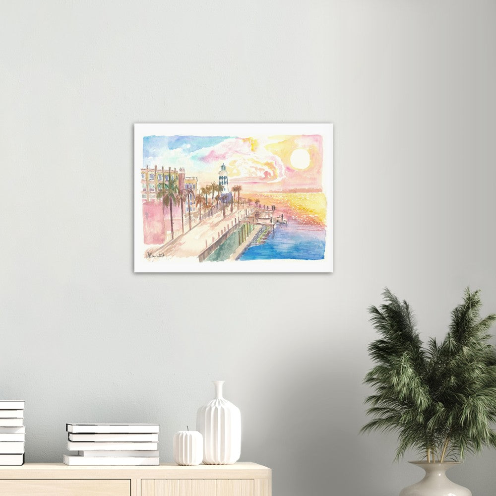 Marvellous Destin Florida Harborwalk View with Lighthouse and Sunset - Limited Edition Fine Art Print - Original Painting available