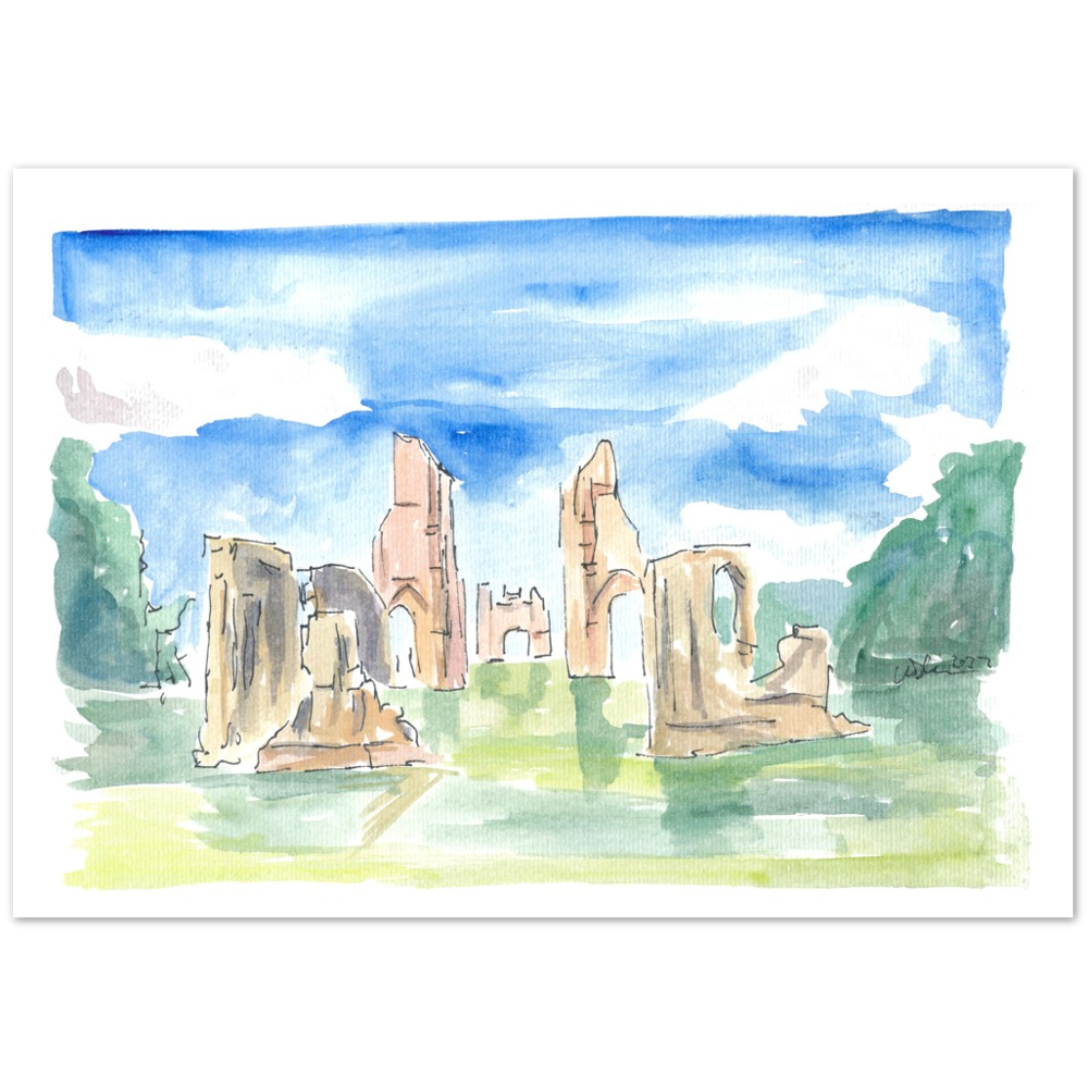 Glastonbury Abbey Ruins Watercolor Impressions - Limited Edition Fine Art Print - Original Painting available