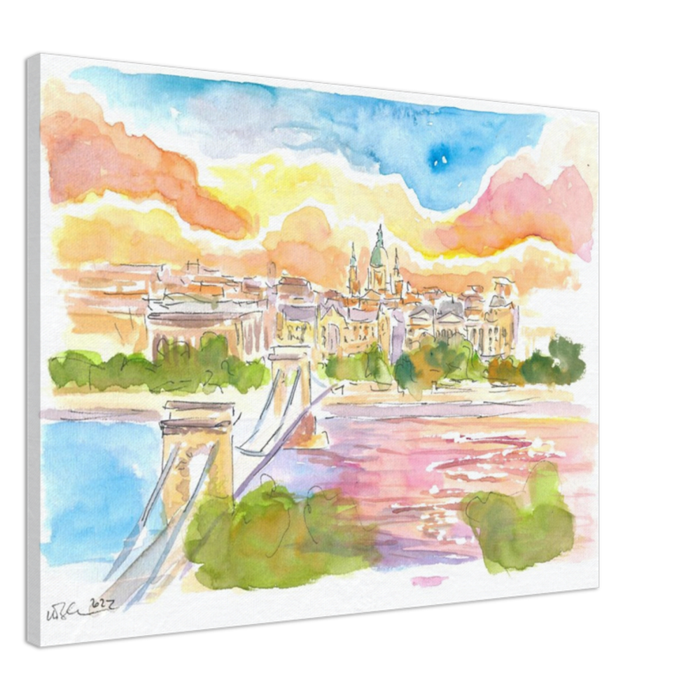 Budapest Hungary Elisabeth Bridge over River Danube at Sunset