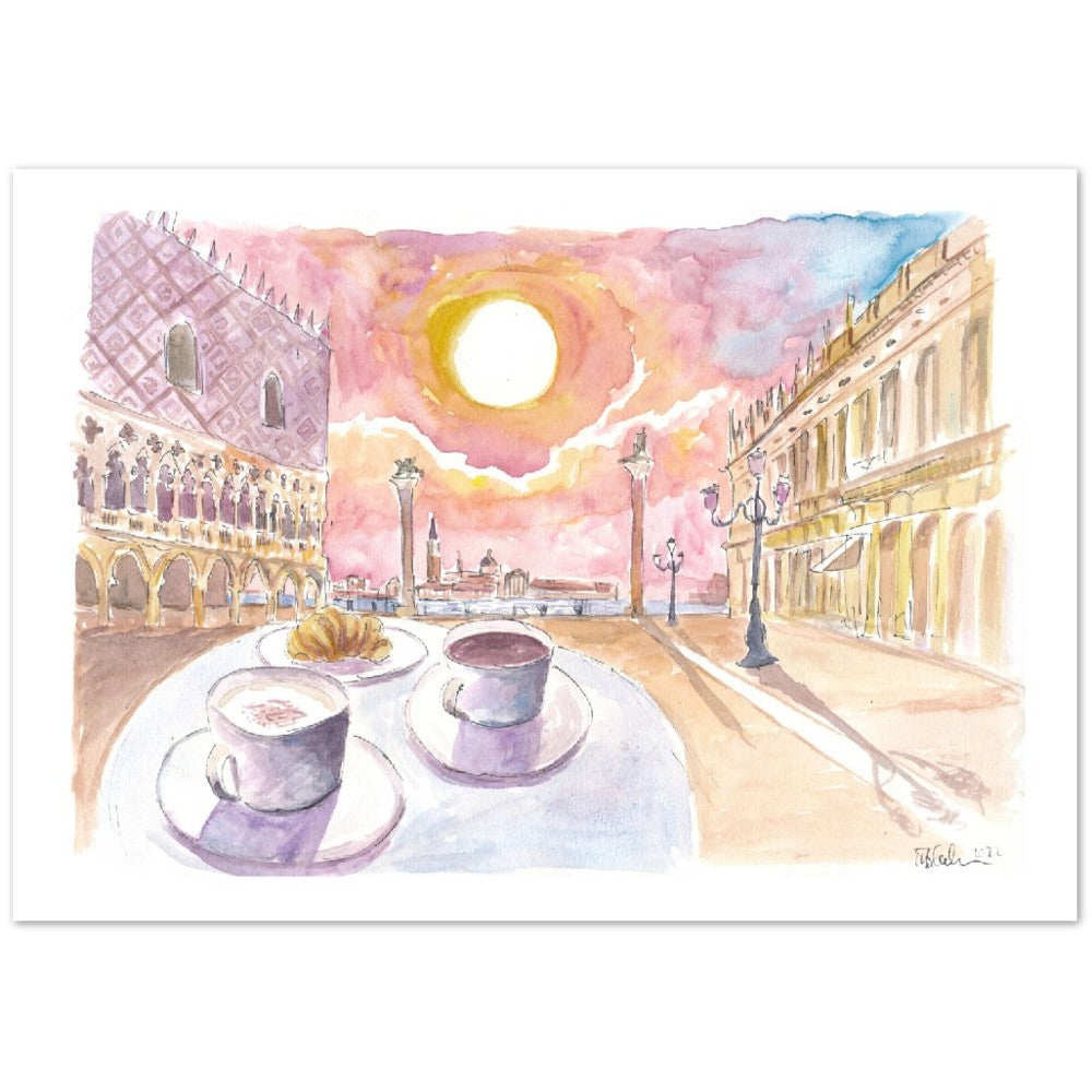 Saint Mark's Square with Coffee and Brioche - Limited Edition Fine Art Print - Original Painting available