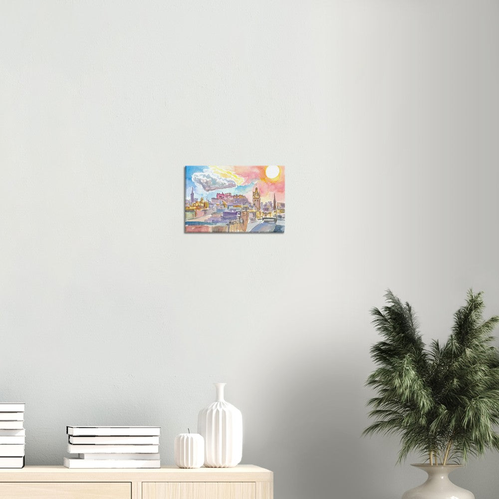 Edinburgh Cityscape in Winter with late Afternoon Sun - Limited Edition Fine Art Print - Original Painting available