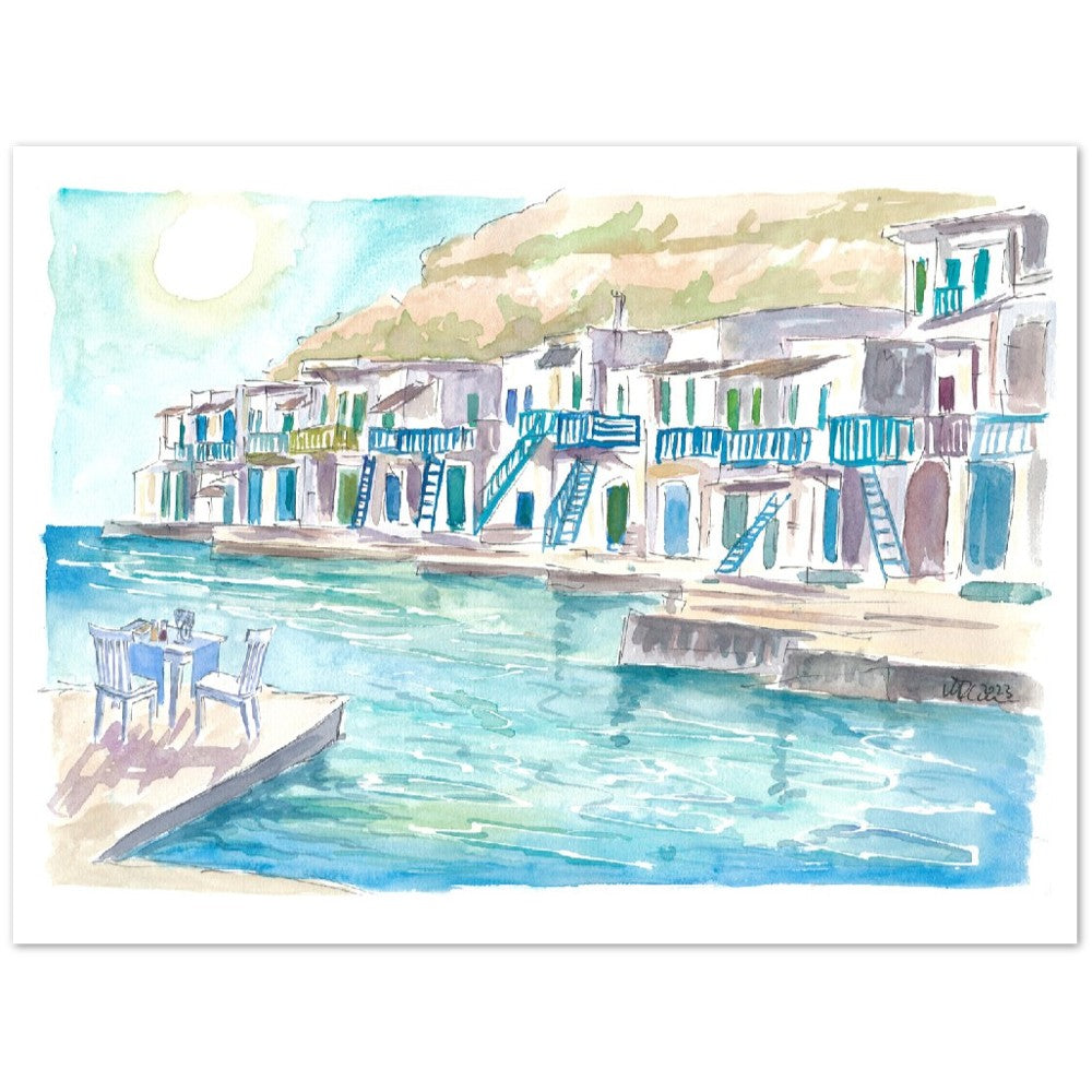 Milos Greece Aegean Island Dreams with Harbour Scene - Limited Edition Fine Art Print - Original Painting available