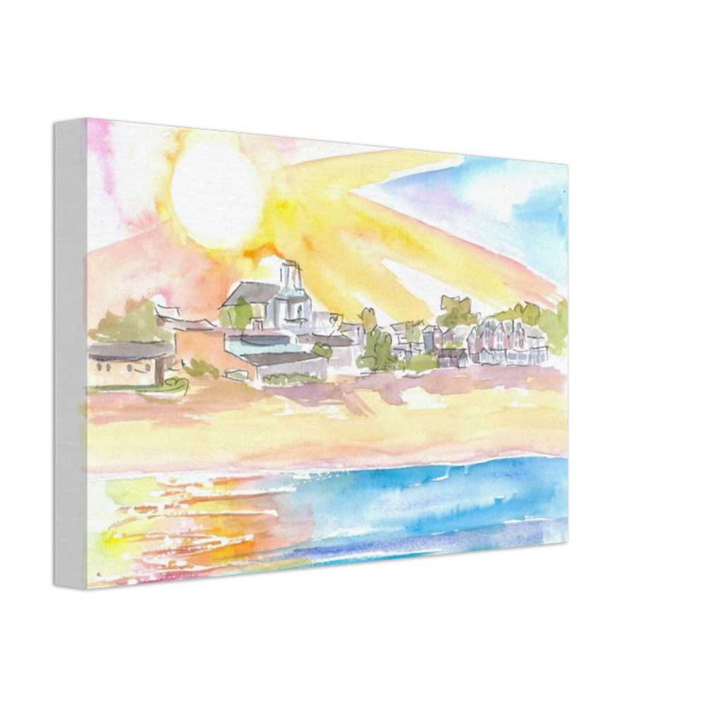 Cape Cod Coastal Beach House Scene at Sunset