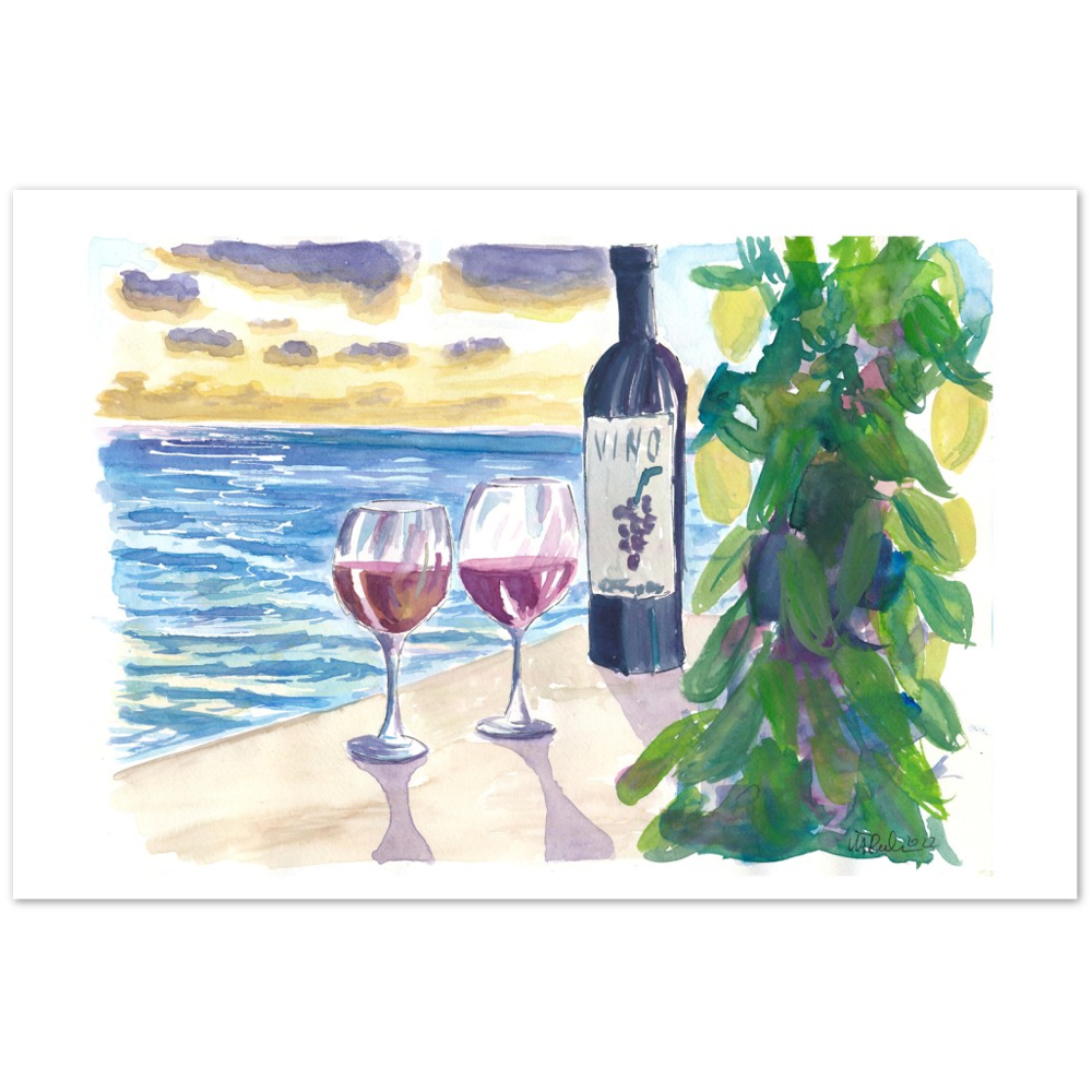 Romantic Evening with Wine for 2 with Sea View - Limited Edition Fine Art Print - Original Painting available