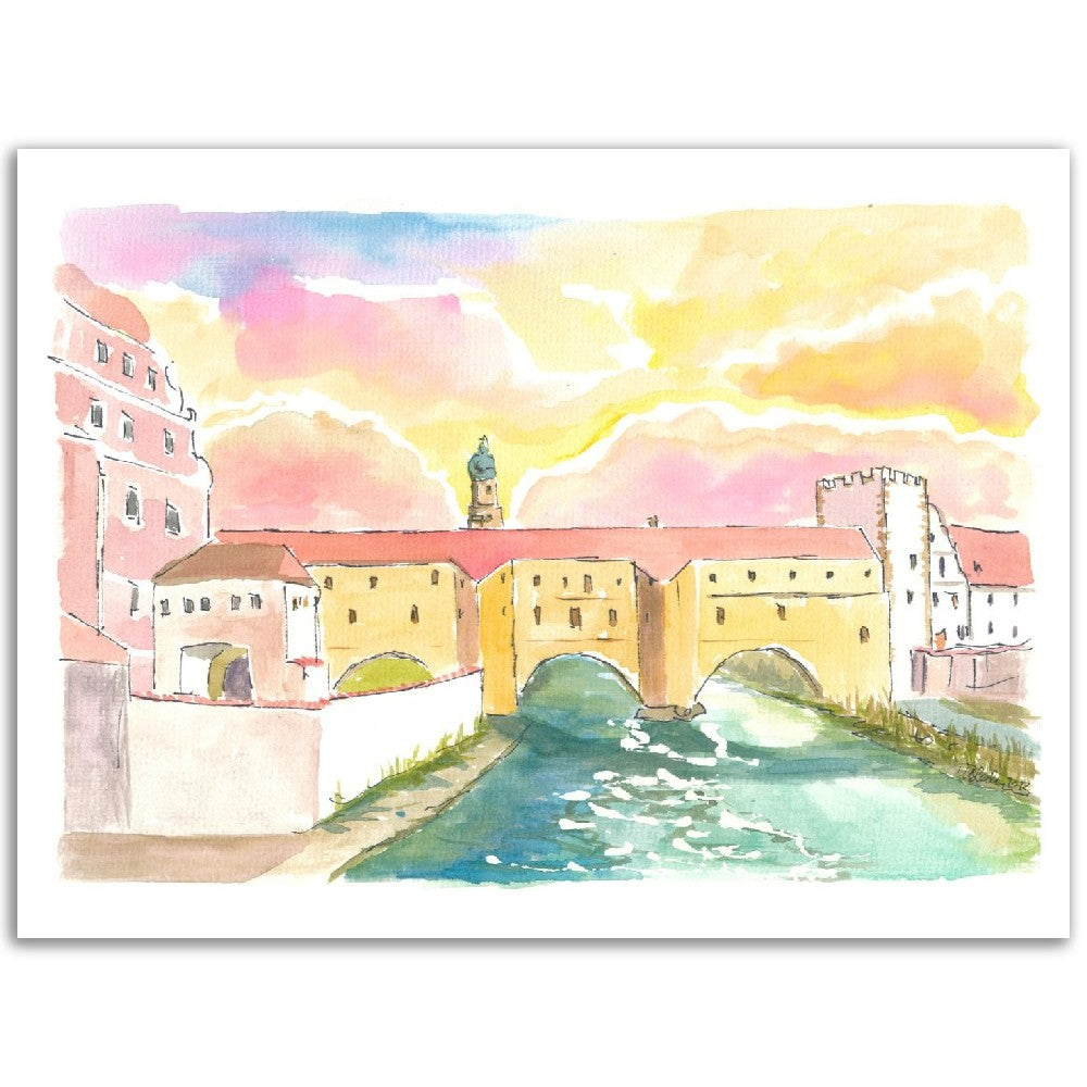 Amberg Bavaria view of famous Stadtbrille River Vils Gate - Limited Edition Fine Art Print - Original Painting available