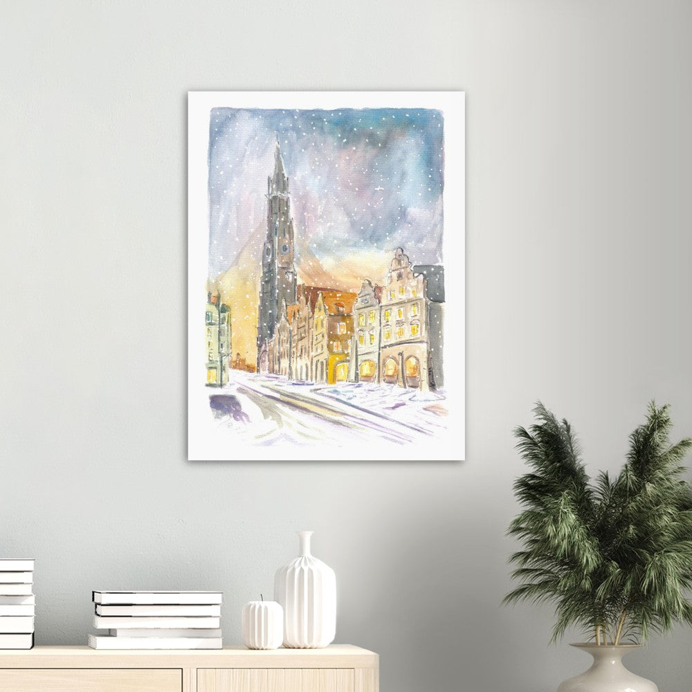 Landshut Altstadt Snowy Winter Scene with Saint Martin Basilica - Limited Edition Fine Art Print