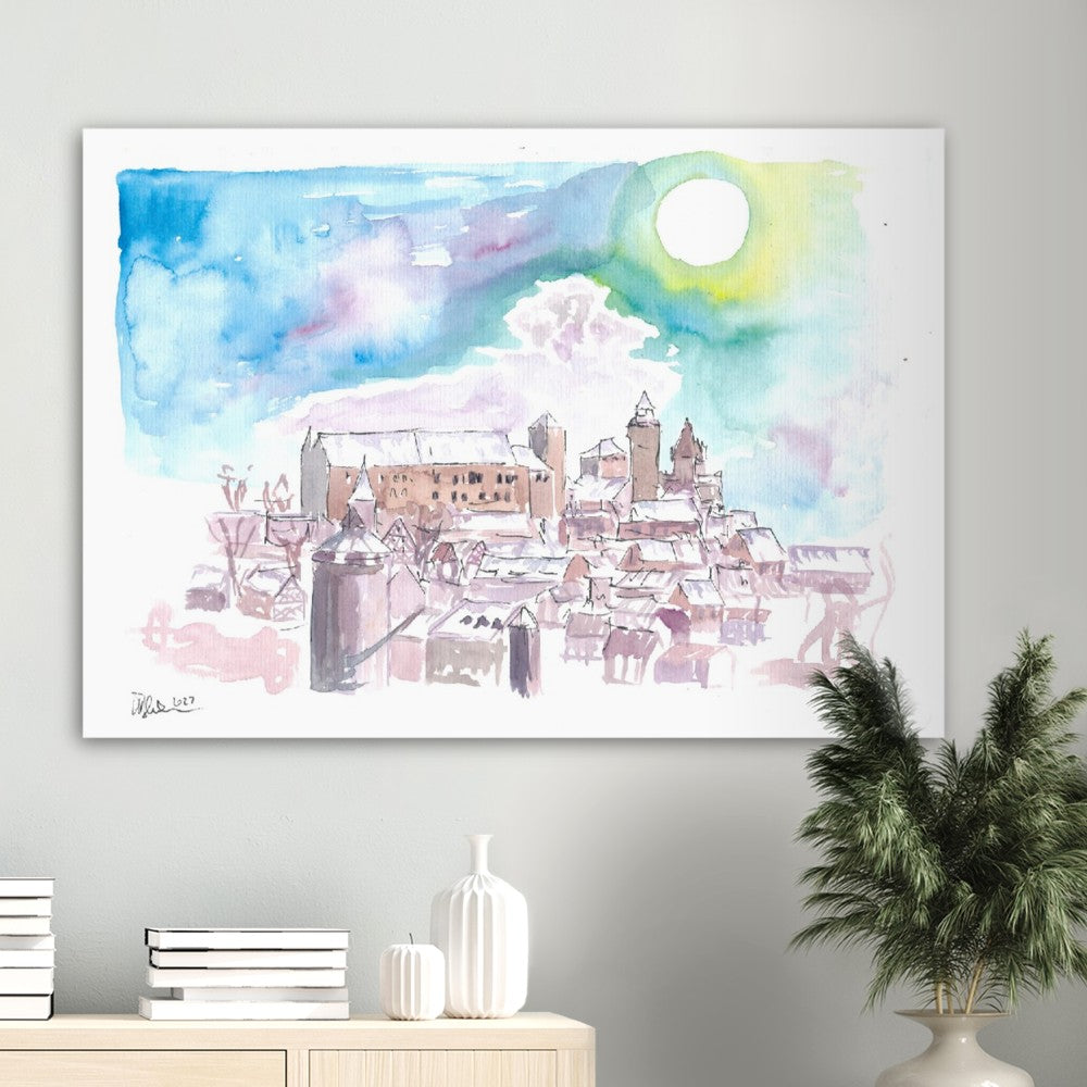 Nuremberg Germany View of Old Town with Castle in Winter - Limited Edition Fine Art Print - Original Painting available