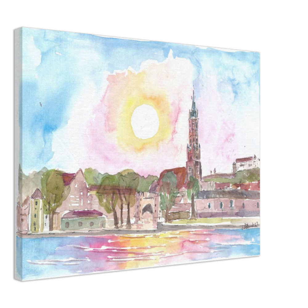 Landshut Bavaria Old Town Cityscape with St Martin Trausnitz and Isar River