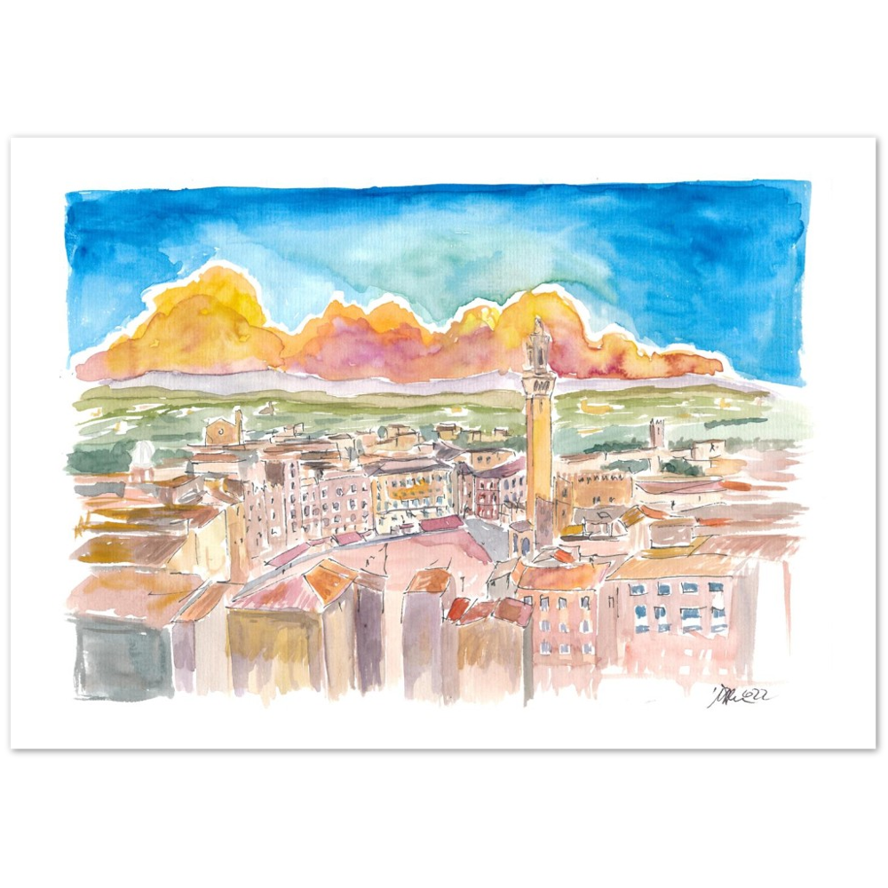 Sunset in Siena Tuscany Italy Piazza del Campo