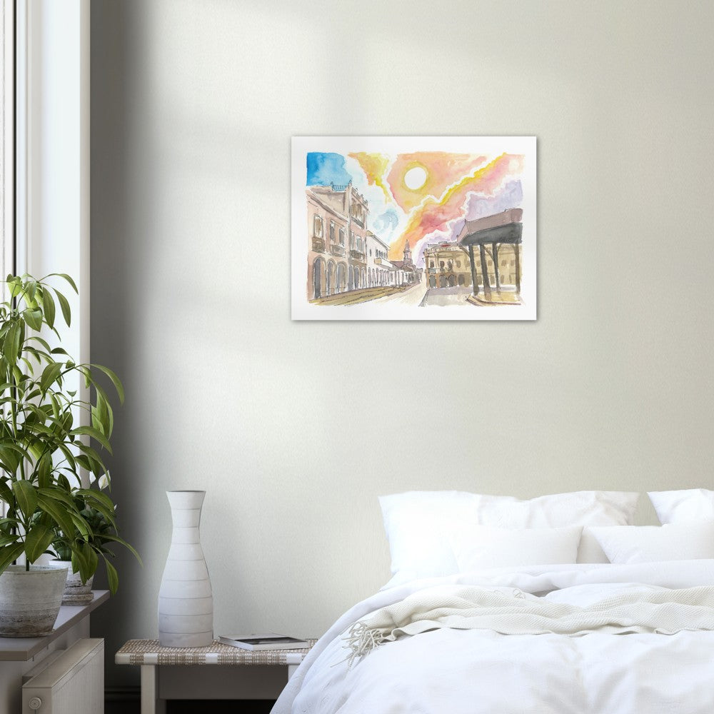 Cuenca Ecuador Historic Street Scene with Sun - Limited Edition Fine Art Print - Original Painting available