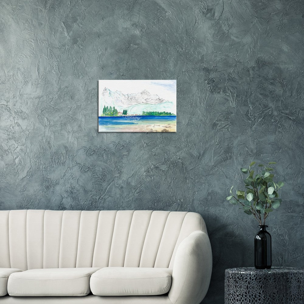 Eibsee Caribbean Bavaria Lake with View of Zugspitze - Limited Edition Fine Art Print - Original Painting available