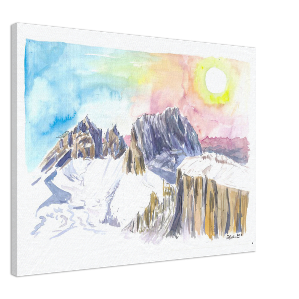 Dolomites Mountain Ridge with Winter Snow and Langkofel Sassolungo in South Tyrol, Italy - Limited Edition Fine Art Print
