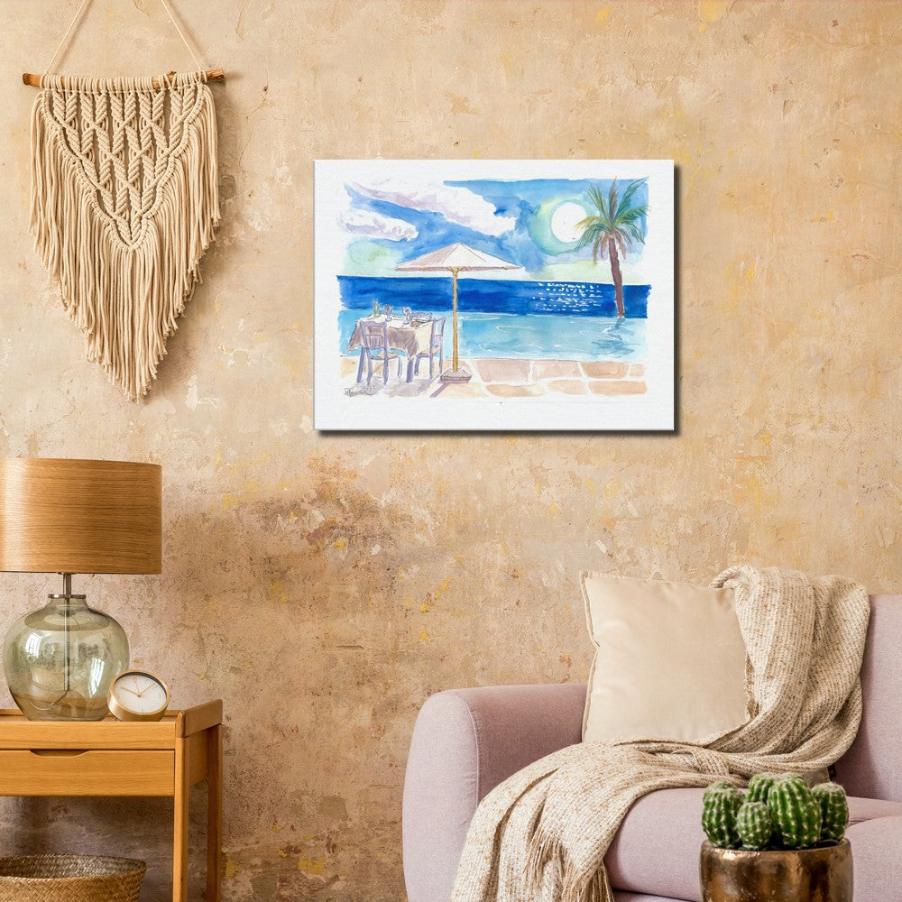 Dinner Table at the Infinity Pool with Endless Sea View - Limited Edition Fine Art Print - Original Painting available