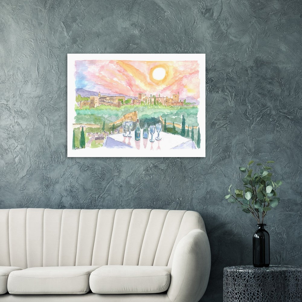 Magical Granada Andalusia Afternoon with Romantic Restaurant Table - Limited Edition Fine Art Print - Original Painting available