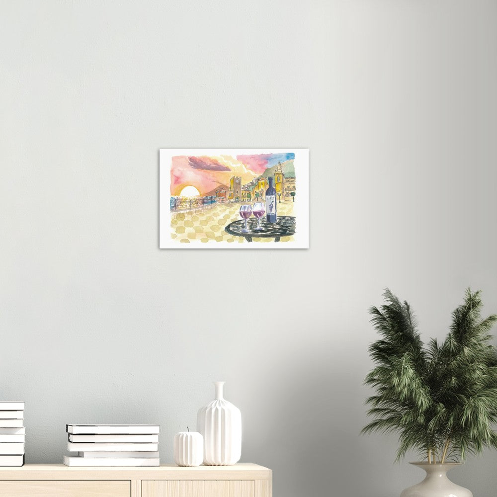 Gorgeous Taormina Sunset with Etna Vulcano View and Wonderful Piazza IX Aprile-Limited Edition Fine Art Print - Original Painting available