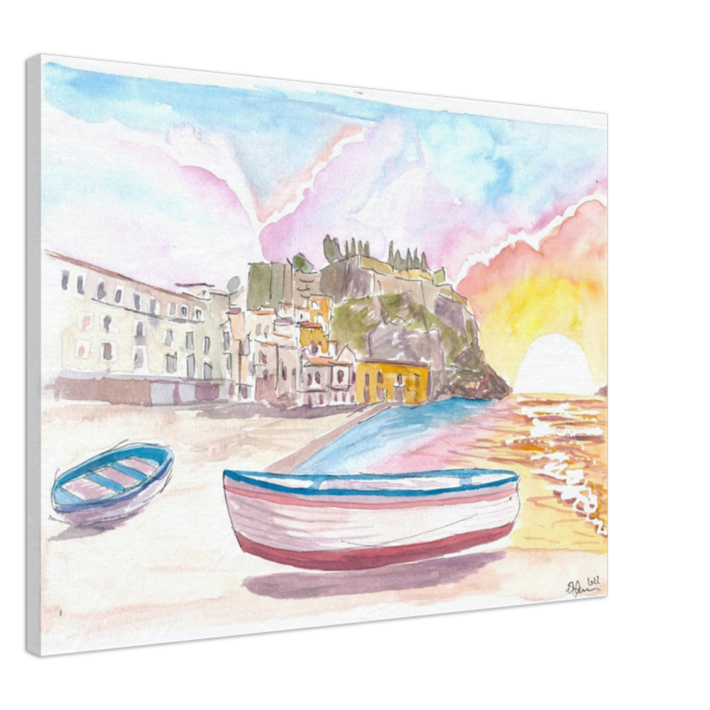 Lipari Aeolian Islands quiet Port Scene with Boats in Italy