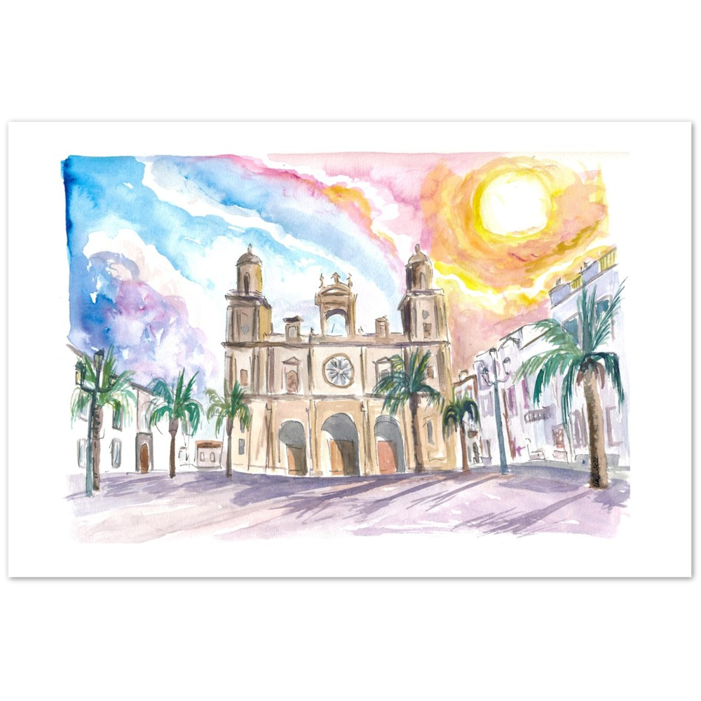 Las Palmas de Gran Canaria Cathedral Scene With Sunset And Plaza