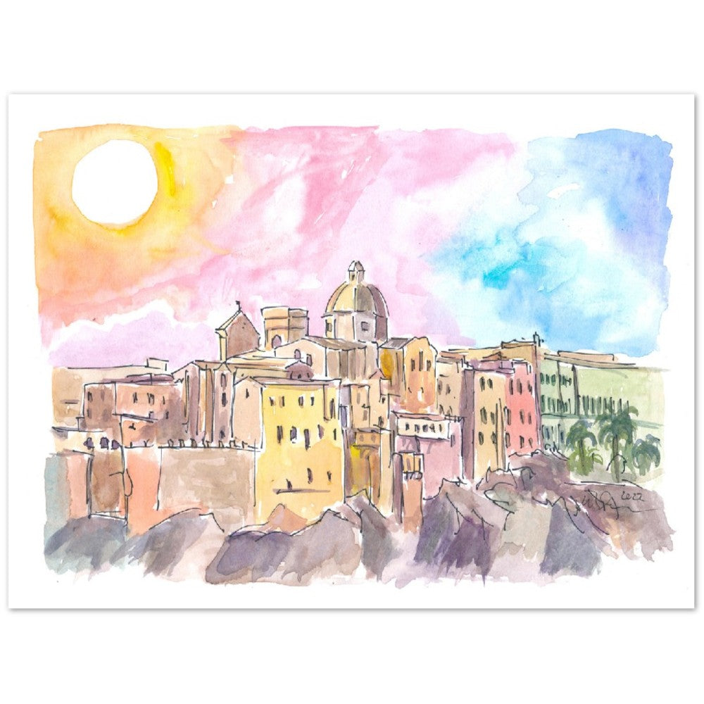 Cagliari Sardinia Amazing view of Old Town and Cathedral- Limited Edition Fine Art Print - Original Painting available