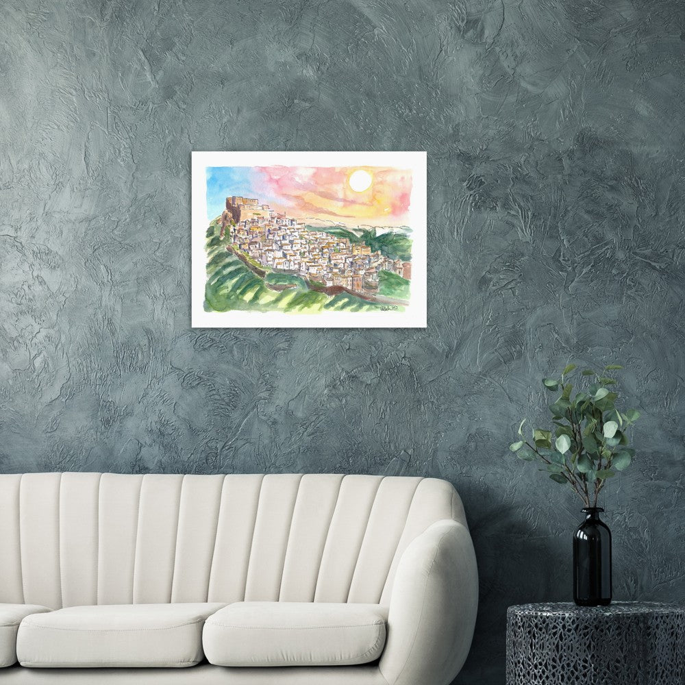 Rocca Imperiale City on Rocks with Hohenstaufen Castle - Limited Edition Fine Art Print - Original Painting available