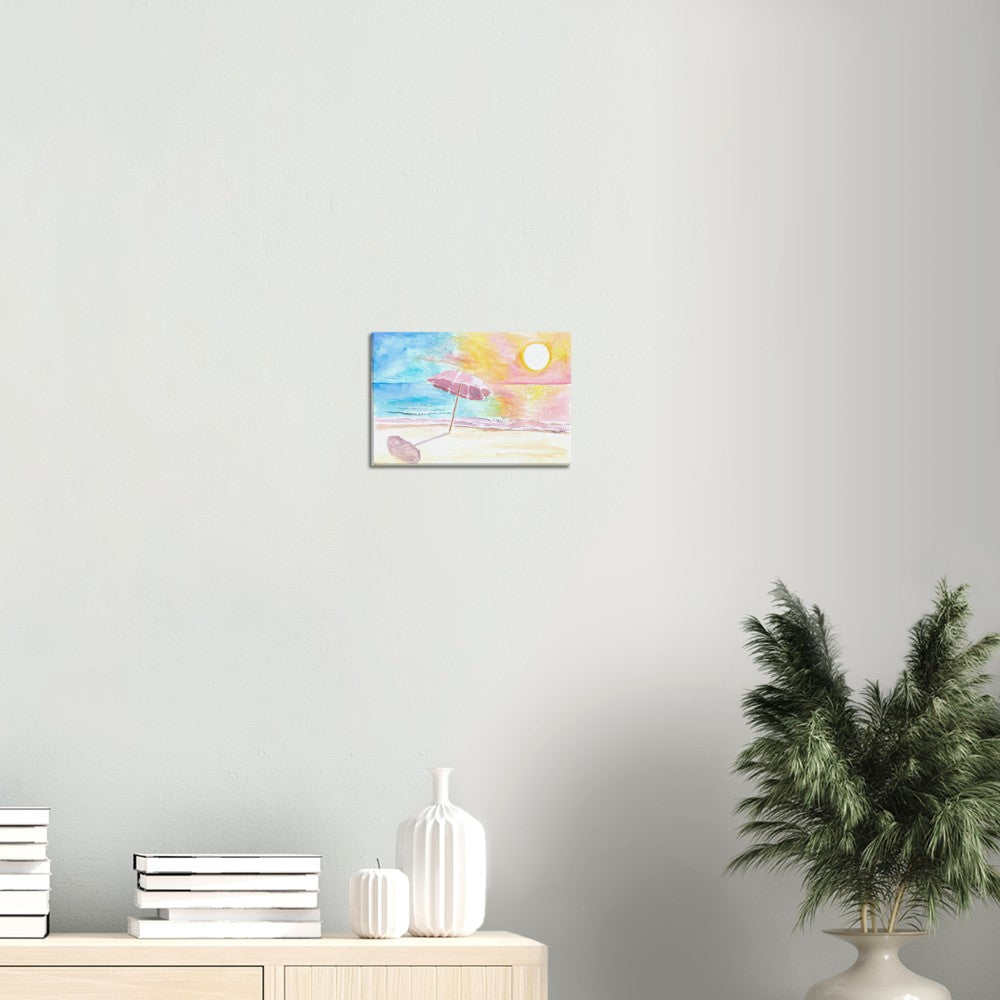 Umbrella in the Sun with Seaview Waves and Shade - Limited Edition Fine Art Print - Original Painting available