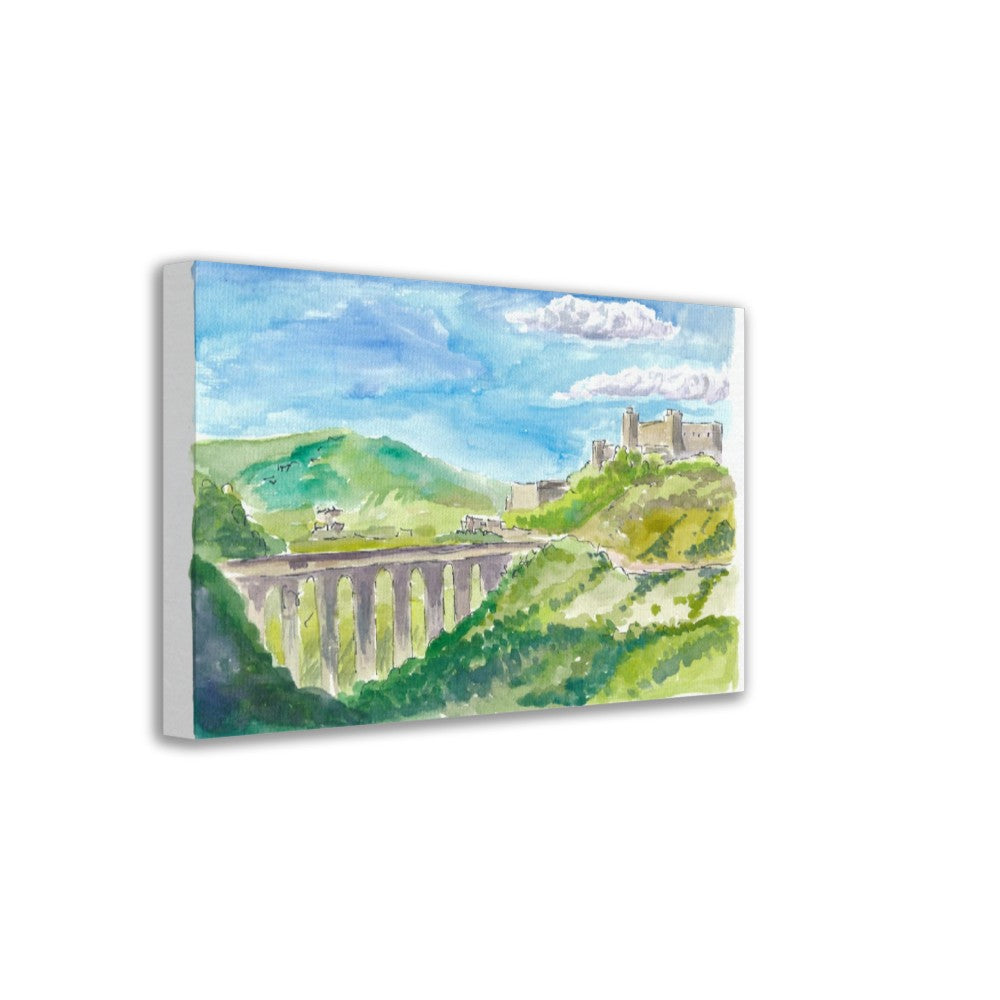 Spoleto Italy City on Apennines Mountain Range - Watercolor on Paper