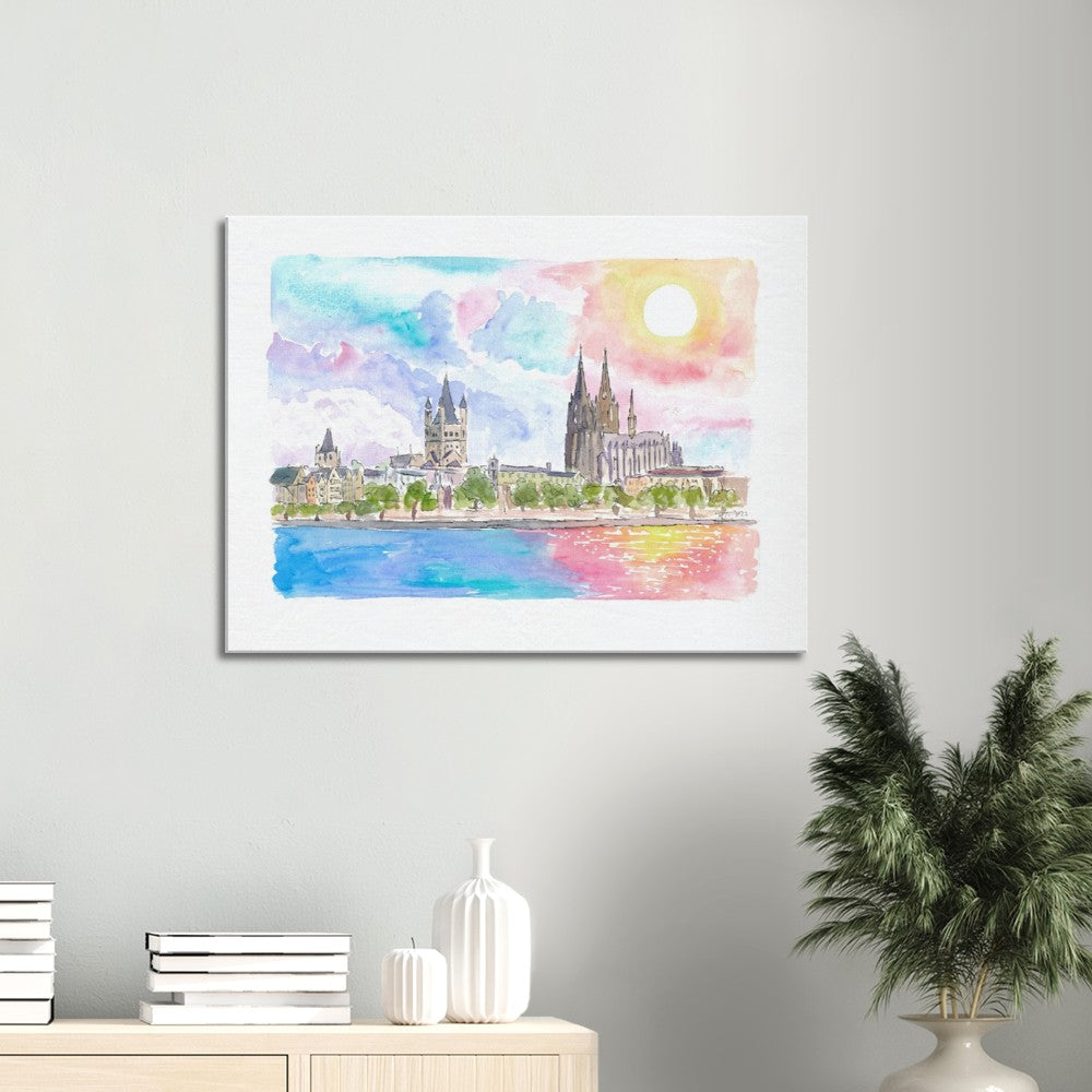 Cologne Germany Waterfront with Cathedral and Rhine - Limited Edition Fine Art Print - Original Painting available