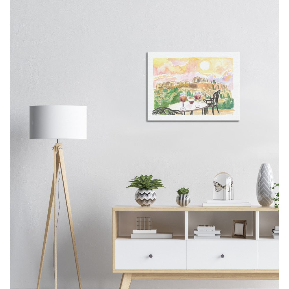 Sunset Romance in Athens Greece with Aperitif and Acropolis View - Limited Edition Fine Art Print - Original Painting available