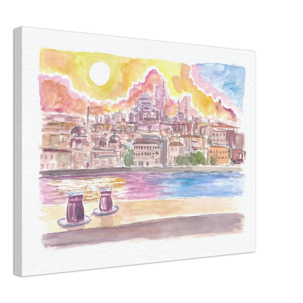 Istanbul Turkey Amazing City View with Skyline and Tea - Limited Edition Fine Art Print - Original Painting available